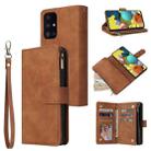 For Samsung Galaxy A52 5G Multifunctional Frosted Zipper Wallet Leather Phone Case(Brown) - 1