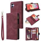 For Samsung Galaxy A04e Multifunctional Frosted Zipper Wallet Leather Phone Case(Wine Red) - 1