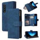 For Samsung Galaxy Z Fold4 Multifunctional Frosted Zipper Wallet Leather Phone Case(Blue) - 1