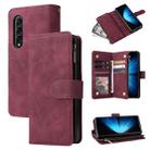 For Samsung Galaxy Z Fold4 Multifunctional Frosted Zipper Wallet Leather Phone Case(Wine Red) - 1