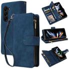 For Samsung Galaxy Z Fold5 Multifunctional Frosted Zipper Wallet Leather Phone Case(Blue) - 1