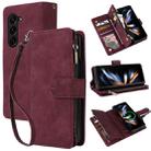For Samsung Galaxy Z Fold5 Multifunctional Frosted Zipper Wallet Leather Phone Case(Wine Red) - 1