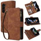 For Samsung Galaxy Z Fold5 Multifunctional Frosted Zipper Wallet Leather Phone Case(Brown) - 1