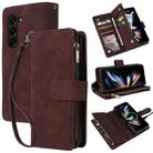 For Samsung Galaxy Z Fold5 Multifunctional Frosted Zipper Wallet Leather Phone Case(Coffee) - 1