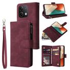 For Xiaomi Redmi Note 13 5G Multifunctional Frosted Zipper Wallet Leather Phone Case(Wine Red) - 1