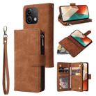 For Xiaomi Redmi Note 13 5G Multifunctional Frosted Zipper Wallet Leather Phone Case(Brown) - 1