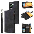 For Xiaomi Redmi 13C 4G Global Multifunctional Frosted Zipper Wallet Leather Phone Case(Black) - 1