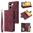For Xiaomi Redmi 13C 4G Global Multifunctional Frosted Zipper Wallet Leather Phone Case(Wine Red) - 1