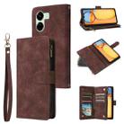 For Xiaomi Redmi 13C 4G Global Multifunctional Frosted Zipper Wallet Leather Phone Case(Coffee) - 1