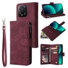 For Xiaomi 13T / 13T Pro Multifunctional Frosted Zipper Wallet Leather Phone Case(Wine Red) - 1