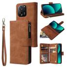 For Xiaomi 13T / 13T Pro Multifunctional Frosted Zipper Wallet Leather Phone Case(Brown) - 1
