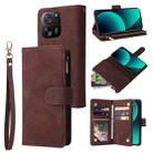 For Xiaomi 13T / 13T Pro Multifunctional Frosted Zipper Wallet Leather Phone Case(Coffee) - 1