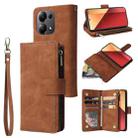For Xiaomi Redmi Note 13 Pro 4G Multifunctional Frosted Zipper Wallet Leather Phone Case(Brown) - 1
