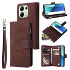 For Xiaomi Redmi Note 13 4G Multifunctional Frosted Zipper Wallet Leather Phone Case(Coffee) - 1