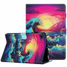 For Samsung Galaxy Tab A9 Painted Pattern Stitching Smart Leather Tablet Case(Waves) - 1