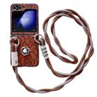 For Samsung Galaxy Z Flip3 5G Impression Camellia Pattern Protective Phone Case with Long Lanyard(Brown) - 1