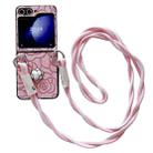 For Samsung Galaxy Z Flip3 5G Impression Camellia Pattern Protective Phone Case with Long Lanyard(Pink) - 1