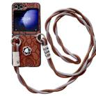 For Samsung Galaxy Z Flip4 5G Impression Camellia Pattern Protective Phone Case with Long Lanyard(Brown) - 1