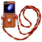 For Samsung Galaxy Z Flip4 5G Impression Camellia Pattern Protective Phone Case with Long Lanyard(Orange) - 1