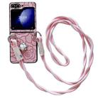For Samsung Galaxy Z Flip4 5G Impression Camellia Pattern Protective Phone Case with Long Lanyard(Pink) - 1