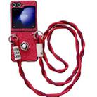 For Samsung Galaxy Z Flip4 5G Impression Camellia Pattern Protective Phone Case with Long Lanyard(Red) - 1