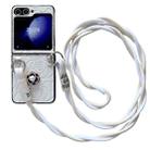 For Samsung Galaxy Z Flip5 5G Impression Camellia Pattern Protective Phone Case with Long Lanyard(White) - 1