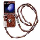 For Samsung Galaxy Z Flip5 5G Impression Camellia Pattern Protective Phone Case with Long Lanyard(Brown) - 1