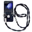 For Samsung Galaxy Z Flip5 5G Impression Camellia Pattern Protective Phone Case with Long Lanyard(Black) - 1