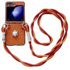 For Samsung Galaxy Z Flip5 5G Impression Camellia Pattern Protective Phone Case with Long Lanyard(Orange) - 1