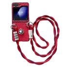 For Samsung Galaxy Z Flip5 5G Impression Camellia Pattern Protective Phone Case with Long Lanyard(Red) - 1