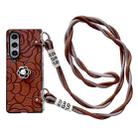 For Samsung Galaxy Z Fold4 5G Impression Camellia Pattern Protective Phone Case with Long Lanyard(Brown) - 1