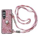 For Samsung Galaxy Z Fold4 5G Impression Camellia Pattern Protective Phone Case with Long Lanyard(Pink) - 1