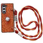For Samsung Galaxy Z Fold5 5G Impression Camellia Pattern Protective Phone Case with Long Lanyard(Orange) - 1
