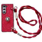 For Samsung Galaxy Z Fold5 5G Impression Camellia Pattern Protective Phone Case with Long Lanyard(Red) - 1
