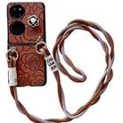 For Huawei P50 Pocket Impression Camellia Pattern Protective Phone Case with Long Lanyard(Brown) - 1