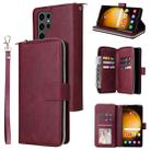For Samsung Galaxy S24 Ultra 5G 9-Card Slots Zipper Wallet Bag Leather Phone Case(Wine Red) - 1
