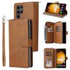 For Samsung Galaxy S24 Ultra 5G 9-Card Slots Zipper Wallet Bag Leather Phone Case(Brown) - 1