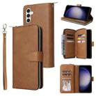 For Samsung Galaxy S23 FE 5G 9-Card Slots Zipper Wallet Bag Leather Phone Case(Brown) - 1