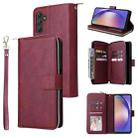 For Samsung Galaxy A55 9-Card Slots Zipper Wallet Bag Leather Phone Case(Wine Red) - 1