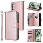 For Samsung Galaxy S24 FE 5G 9-Card Slots Zipper Wallet Bag Leather Phone Case(Rose Gold) - 1