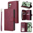 For Samsung Galaxy S24 FE 5G 9-Card Slots Zipper Wallet Bag Leather Phone Case(Wine Red) - 1