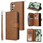 For Samsung Galaxy S24 FE 5G 9-Card Slots Zipper Wallet Bag Leather Phone Case(Brown) - 1