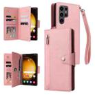 For Samsung Galaxy S24 Ultra 5G Rivet Buckle 9 Cards 3-Fold Wallet Leather Phone Case(Rose Gold) - 1