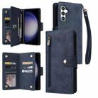 For Samsung Galaxy S24 5G Rivet Buckle 9 Cards 3-Fold Wallet Leather Phone Case(Blue) - 1