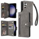 For Samsung Galaxy S23 FE 5G Rivet Buckle 9 Cards 3-Fold Wallet Leather Phone Case(Grey) - 1