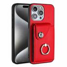 For iPhone 15 Pro Organ Card Bag Ring Holder Phone Case(Red) - 1