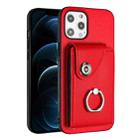 For iPhone 12 Organ Card Bag Ring Holder Phone Case(Red) - 1