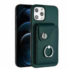 For iPhone 12 Pro Max Organ Card Bag Ring Holder Phone Case(Green) - 1