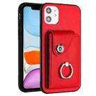 For iPhone 11 Organ Card Bag Ring Holder Phone Case(Red) - 1