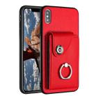 For iPhone X / XS Organ Card Bag Ring Holder Phone Case(Red) - 1